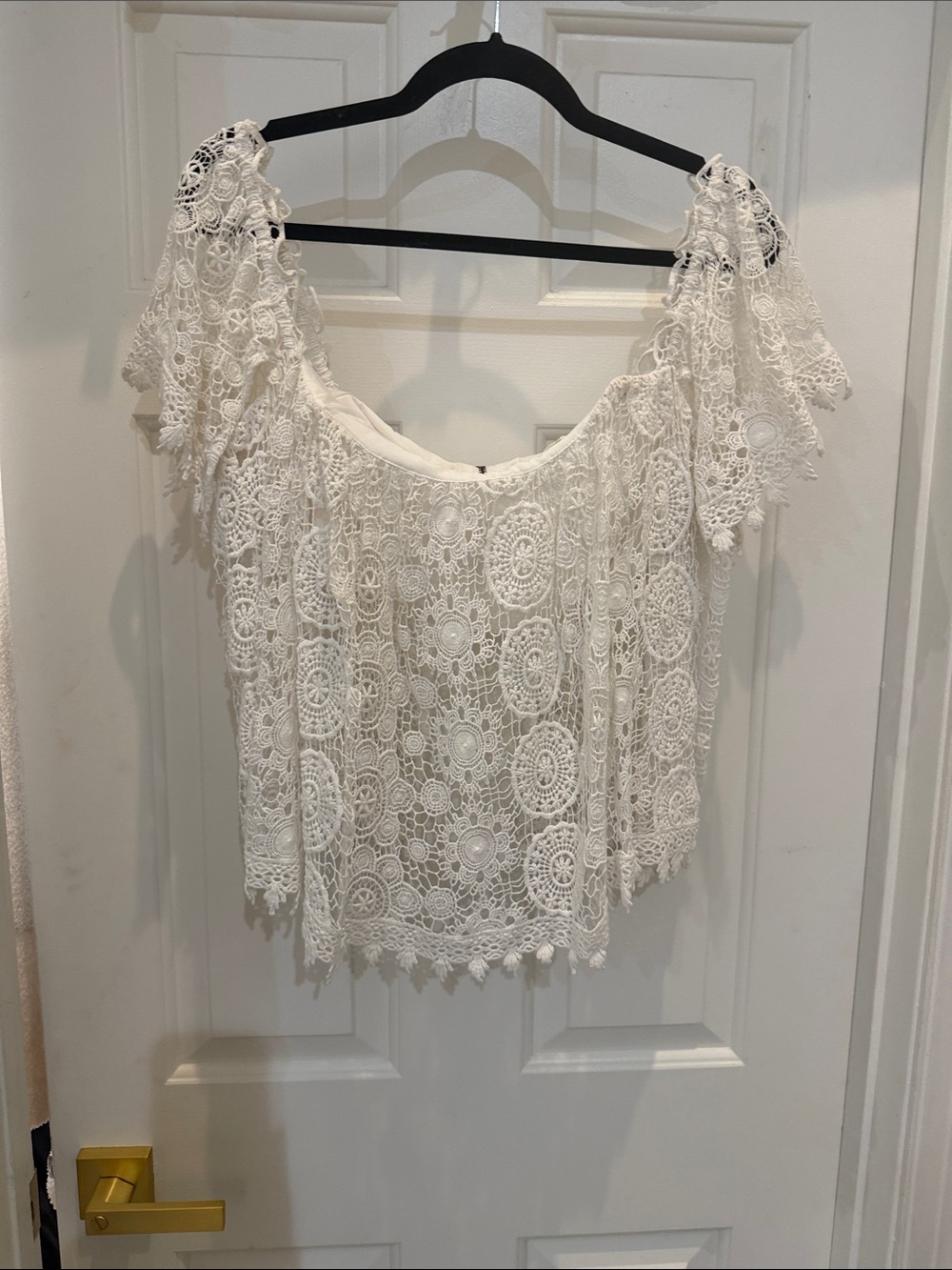Tularosa White Crochet Off-Shoulder Lace Top